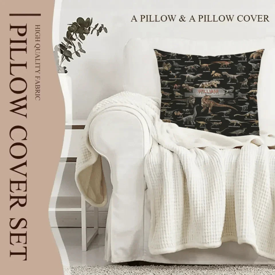 Jurassic Dinosaur Rally - Dinosaur Themed Personalised Name Blanket And Pillowcase- Gifts for Child,Friend,Dinosaur Fanatics - Joliny