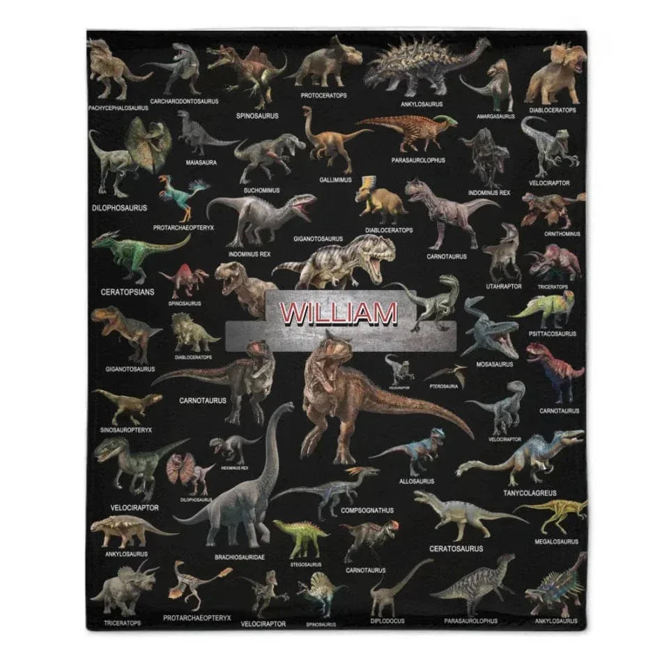 Jurassic Dinosaur Rally - Dinosaur Themed Personalised Name Blanket And Pillowcase- Gifts for Child,Friend,Dinosaur Fanatics - Joliny