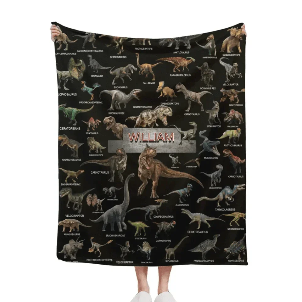 Jurassic Dinosaur Rally - Dinosaur Themed Personalised Name Blanket And Pillowcase- Gifts for Child,Friend,Dinosaur Fanatics - Joliny