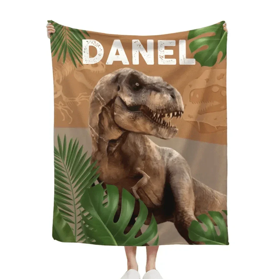 Jurassic Dinosaur T-Rex Children's Personalized Name Custom Blanket - Joliny
