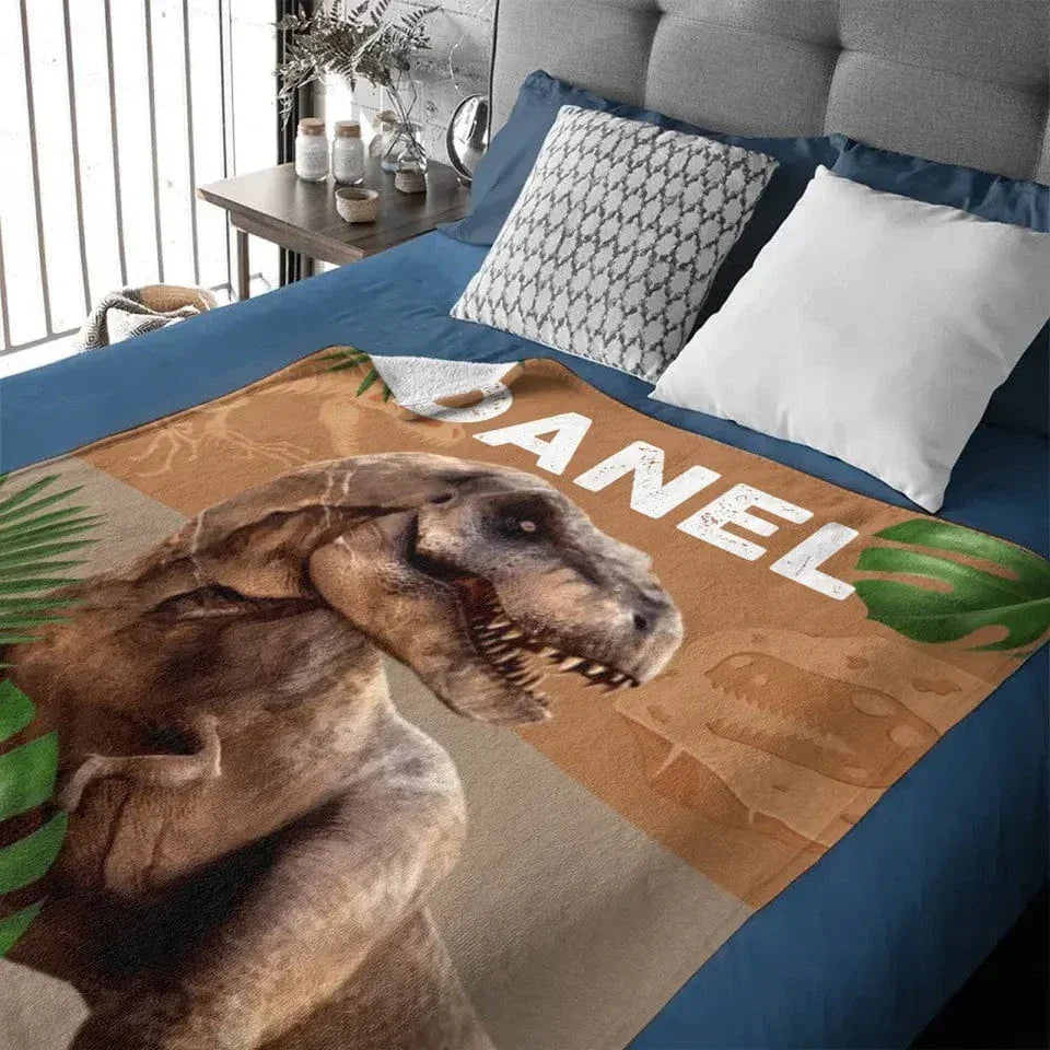 Jurassic Dinosaur T-Rex Children's Personalized Name Custom Blanket - Joliny