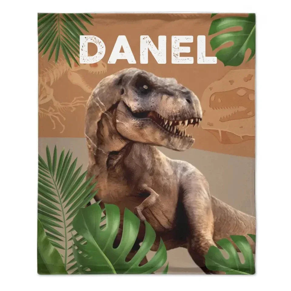 Jurassic Dinosaur T-Rex Children's Personalized Name Custom Blanket - Joliny