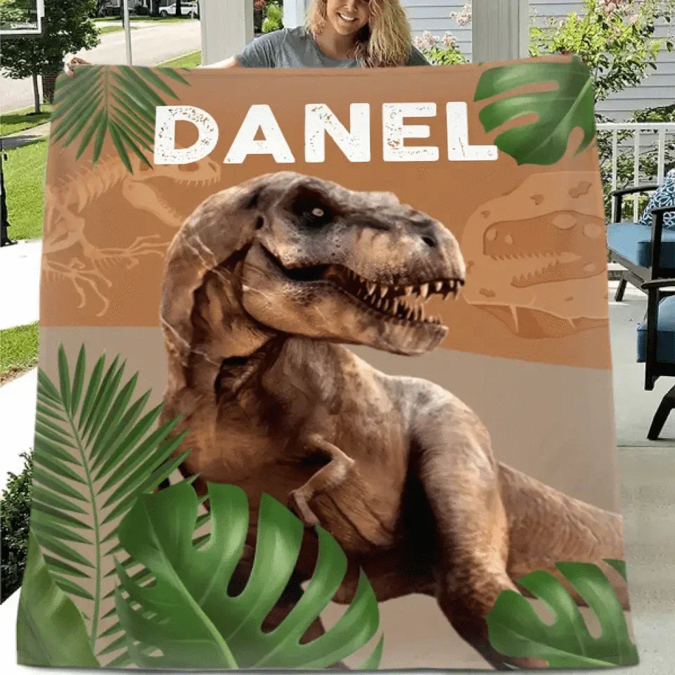 Jurassic Dinosaur T-Rex Children's Personalized Name Custom Blanket - Joliny