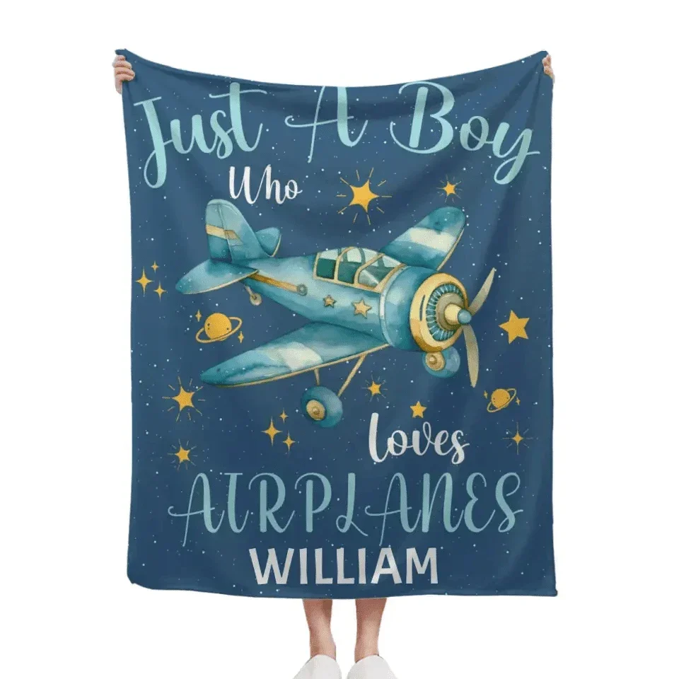 Just A Boy Who Loves AirPlanes - Personalized Blanket Gifts for Boys - Joliny