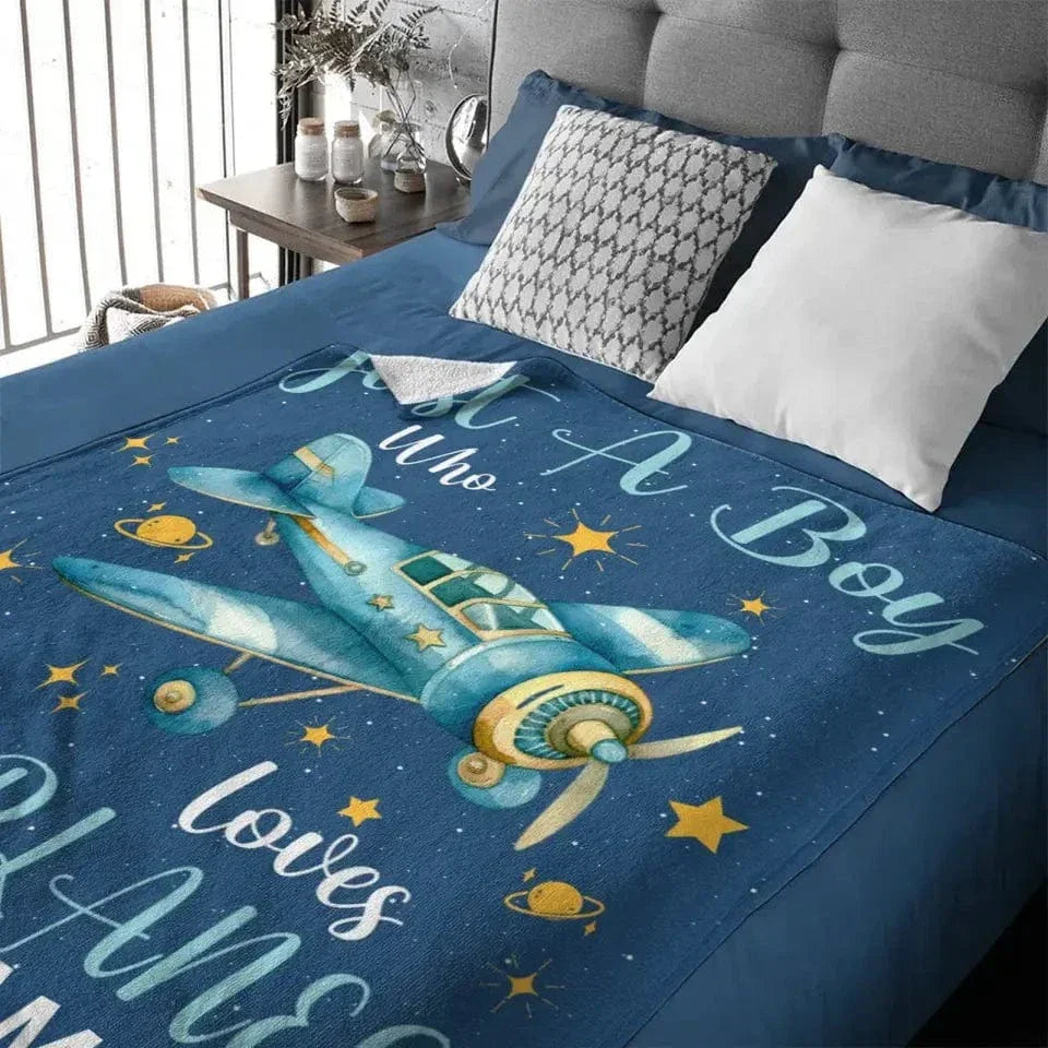 Just A Boy Who Loves AirPlanes - Personalized Blanket Gifts for Boys - Joliny