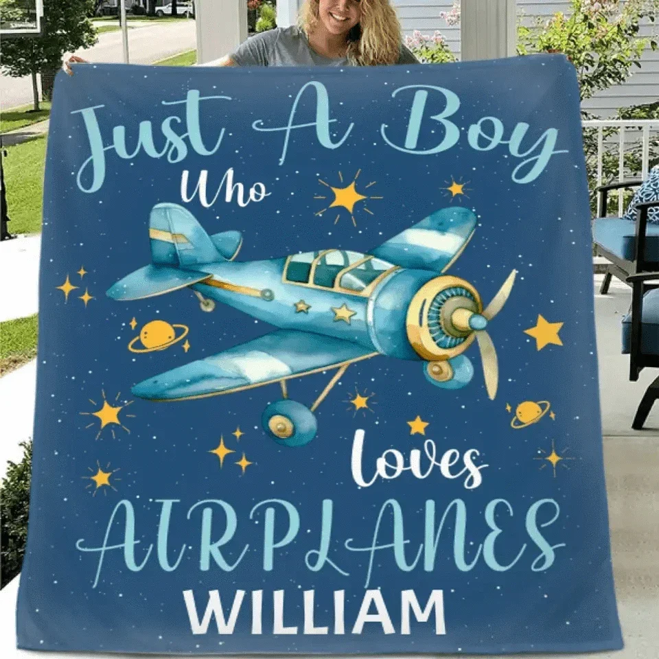 Just A Boy Who Loves AirPlanes - Personalized Blanket Gifts for Boys - Joliny