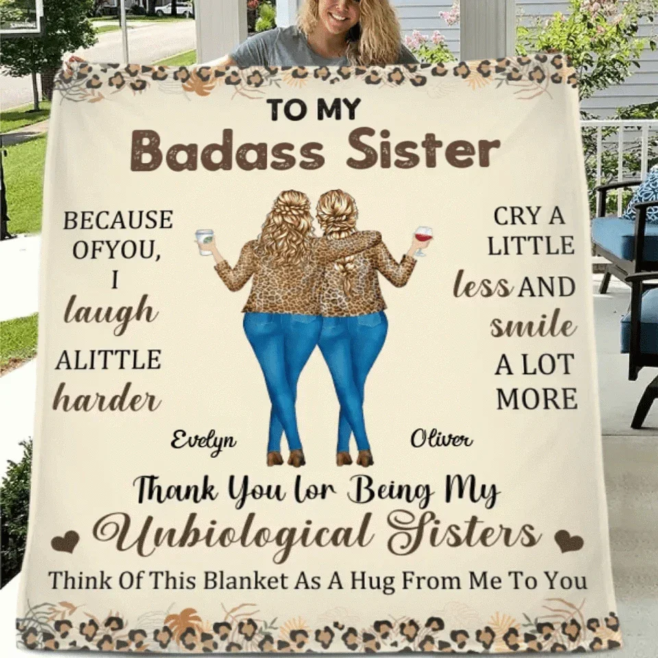 Leopard Print Custom Blanket - Personalized 2-4 Cartoon Characters Soft Throw Blanket with Name - Lovely Gift For Sister, Best Friend, Colleague - Joliny