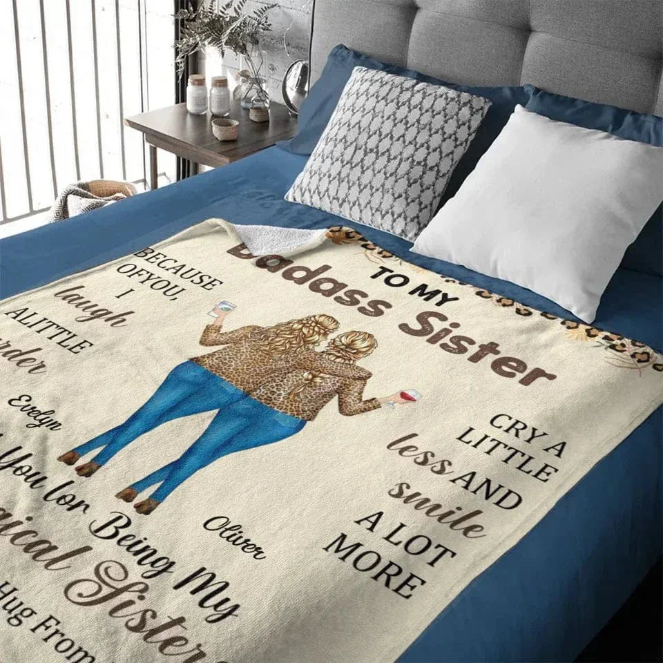 Leopard Print Custom Blanket - Personalized 2-4 Cartoon Characters Soft Throw Blanket with Name - Lovely Gift For Sister, Best Friend, Colleague - Joliny