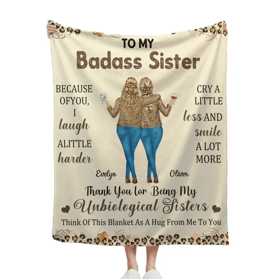 Leopard Print Custom Blanket - Personalized 2-4 Cartoon Characters Soft Throw Blanket with Name - Lovely Gift For Sister, Best Friend, Colleague - Joliny