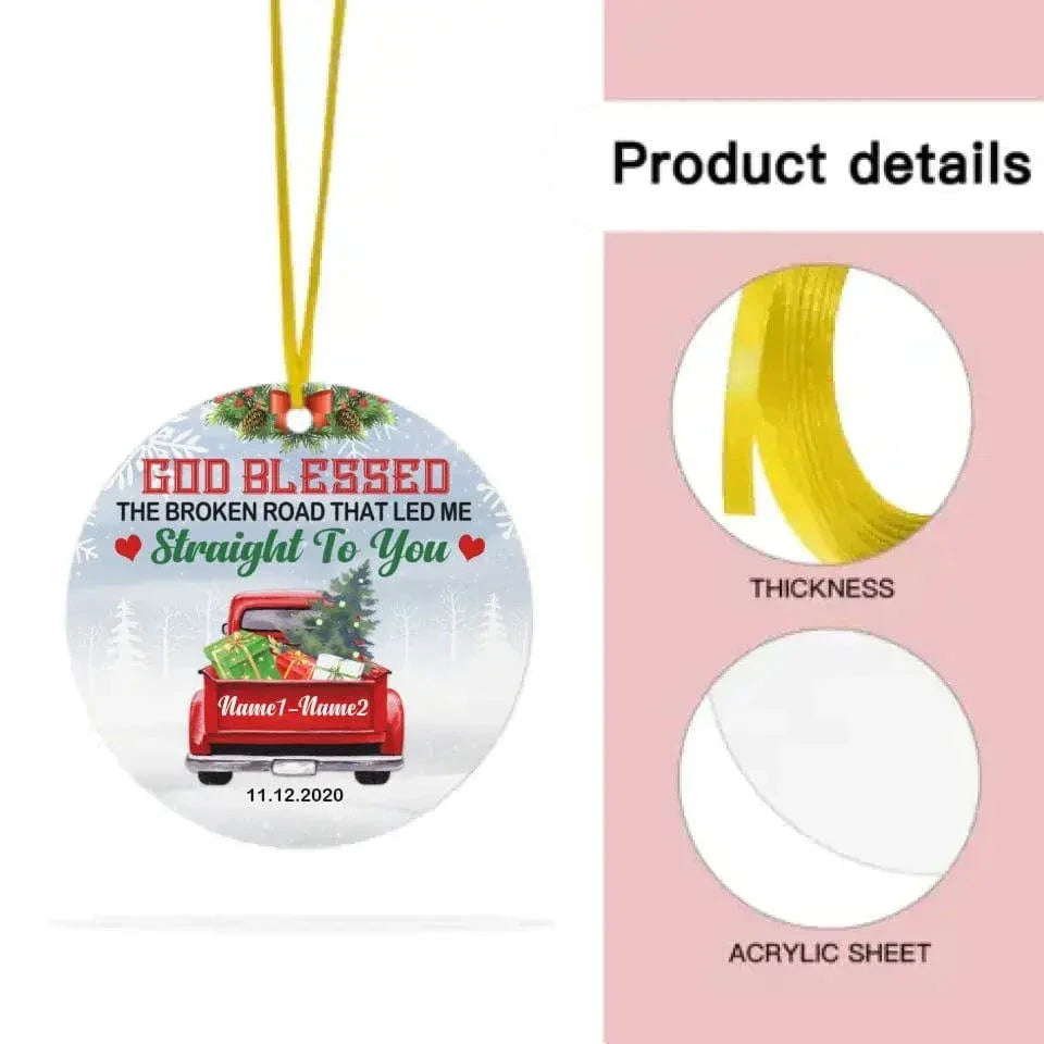 Love Couple Red Truck Christmas Circle Ornament - Joliny