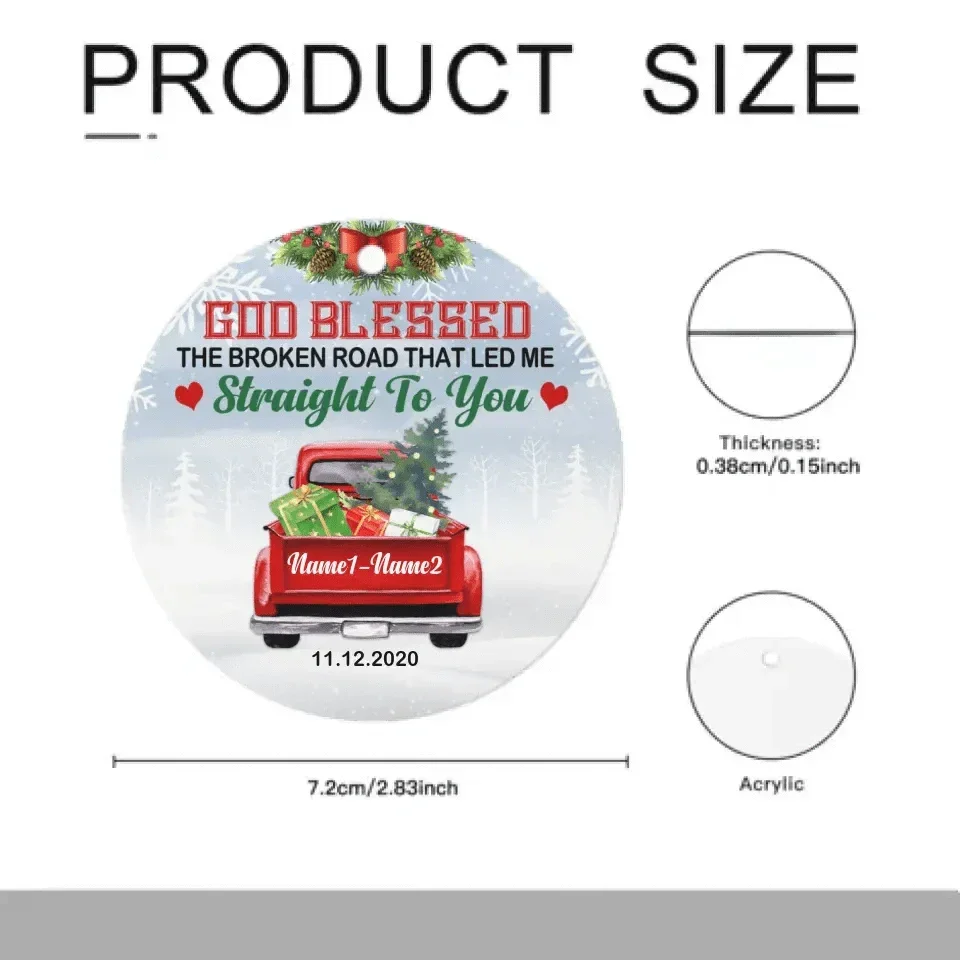Love Couple Red Truck Christmas Circle Ornament - Joliny