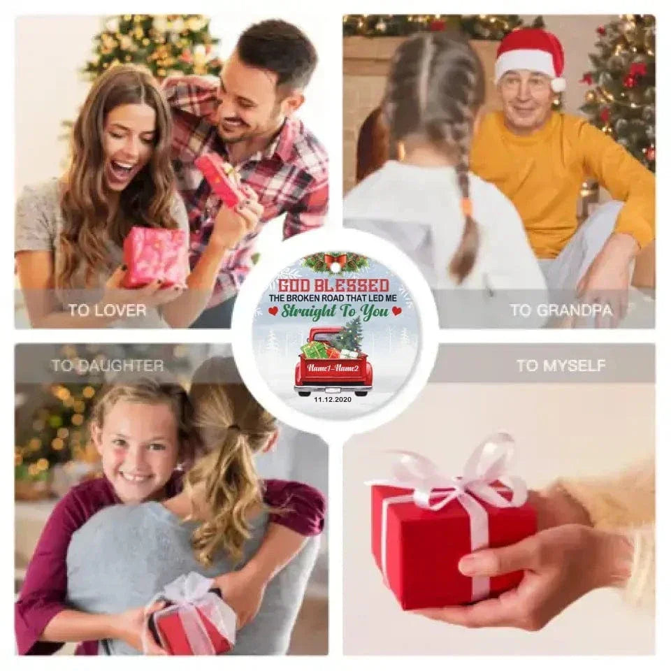 Love Couple Red Truck Christmas Circle Ornament - Joliny