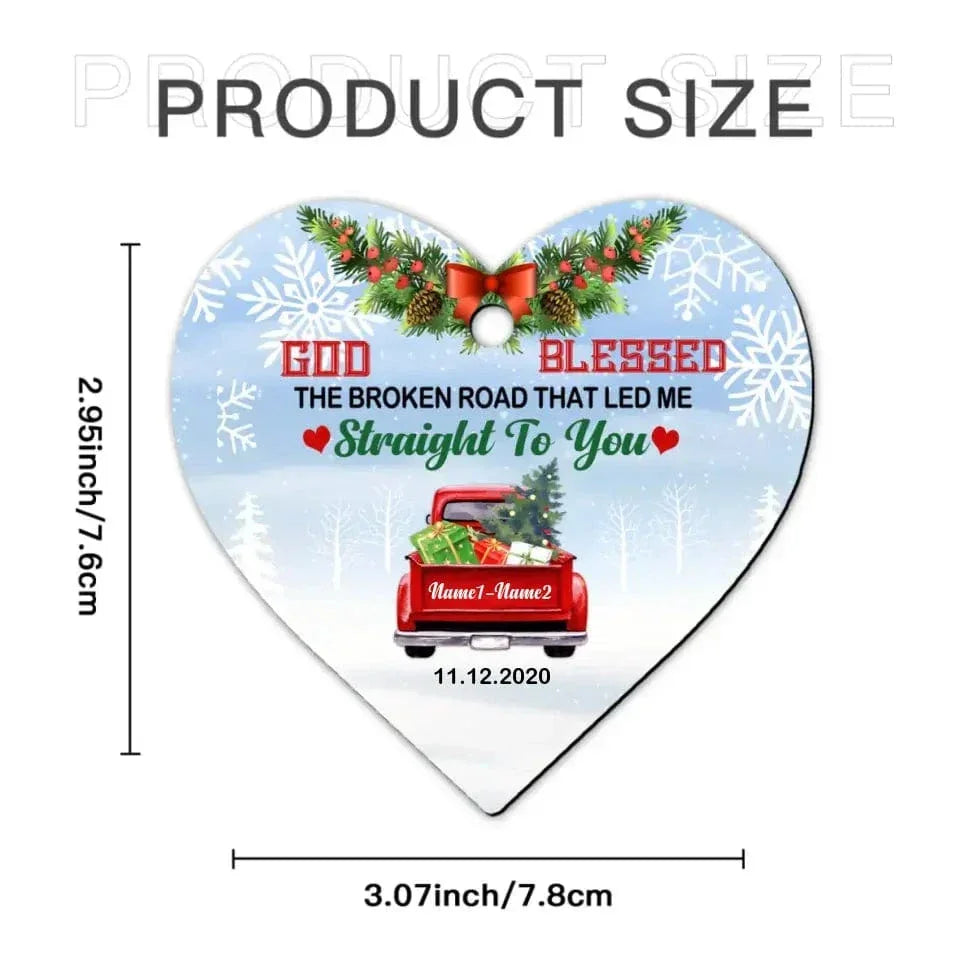 Love Couple Red Truck Christmas Heart Ornament - Joliny