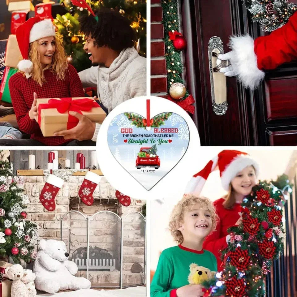 Love Couple Red Truck Christmas Heart Ornament - Joliny