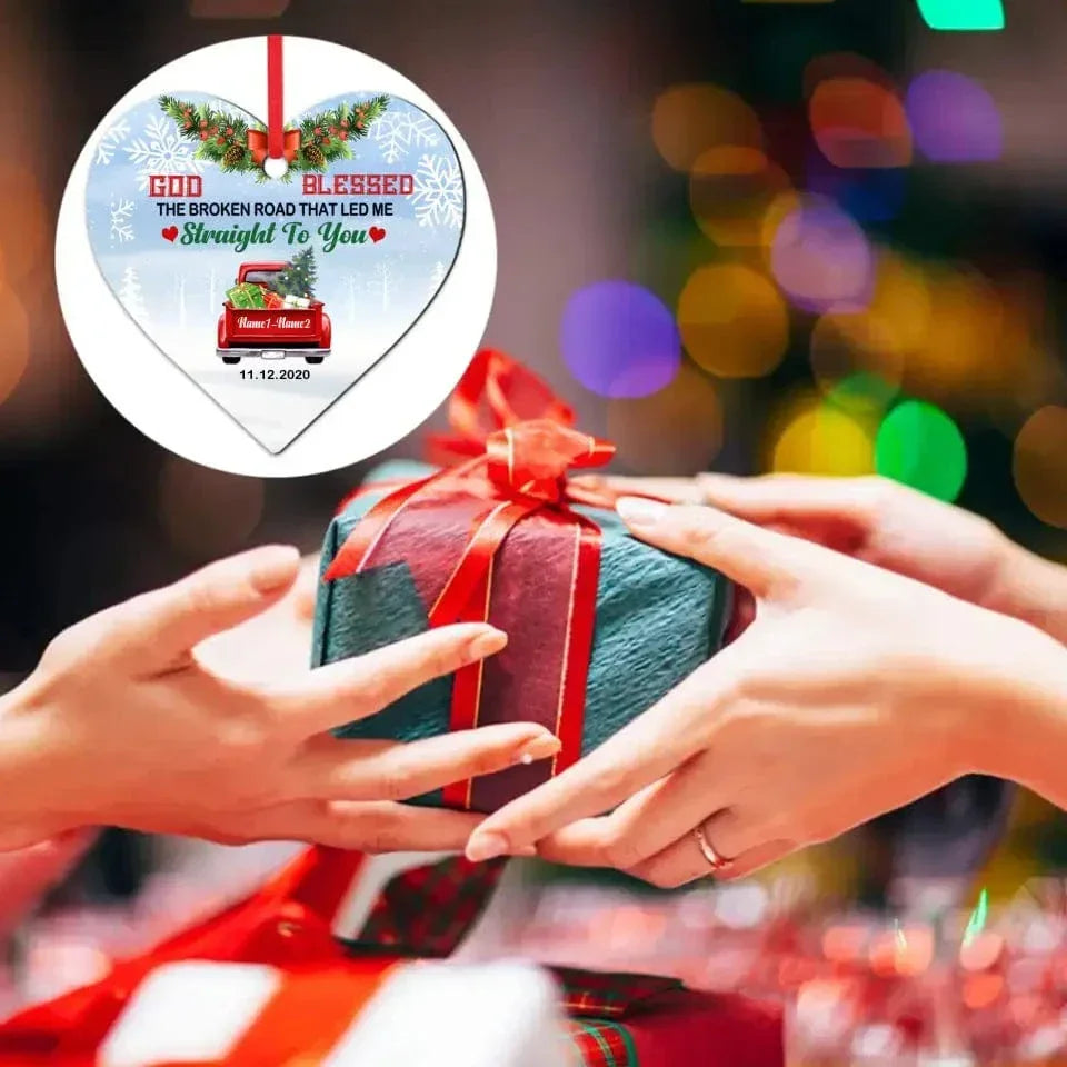 Love Couple Red Truck Christmas Heart Ornament - Joliny