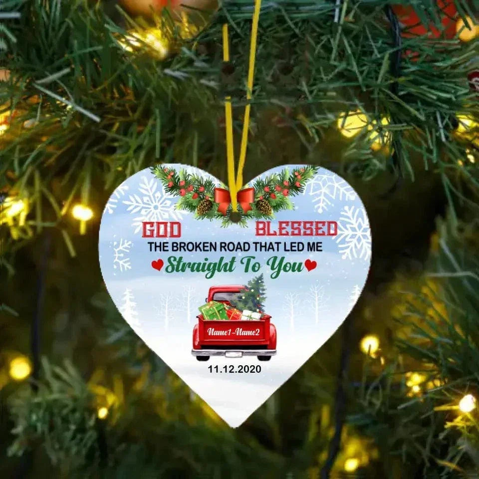 Love Couple Red Truck Christmas Heart Ornament - Joliny