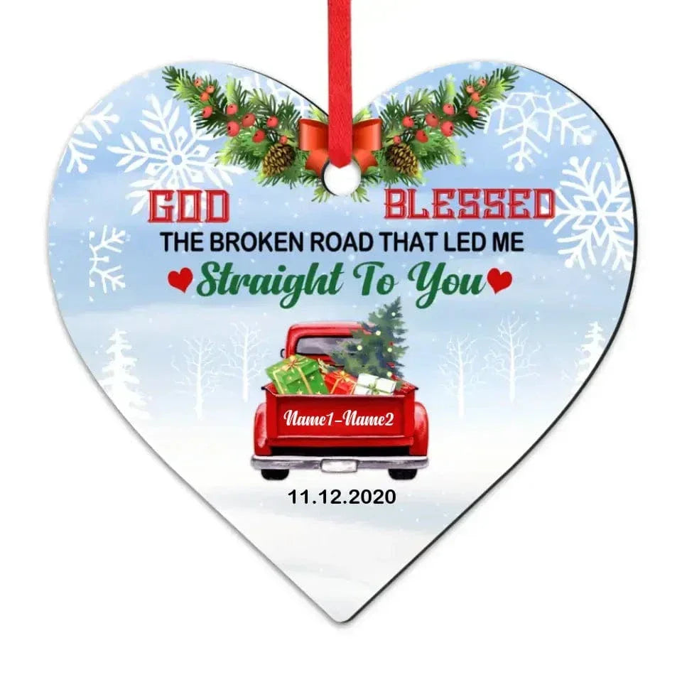 Love Couple Red Truck Christmas Heart Ornament - Joliny
