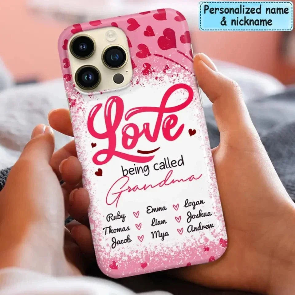 Love Is Being Called Grandma Pink Heart Grandma Nana With Kids Personalized Phone Case - Joliny