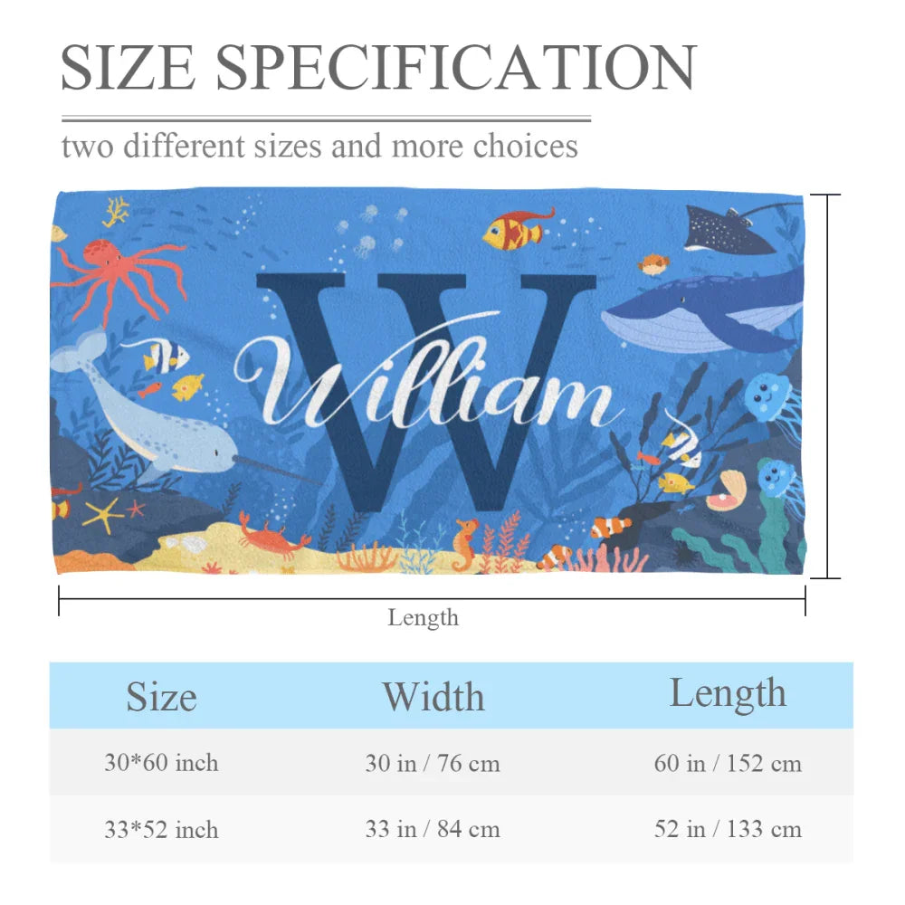 Lovely Undersea Summer Vacation - Personalized Beach Towel with Name - Joliny