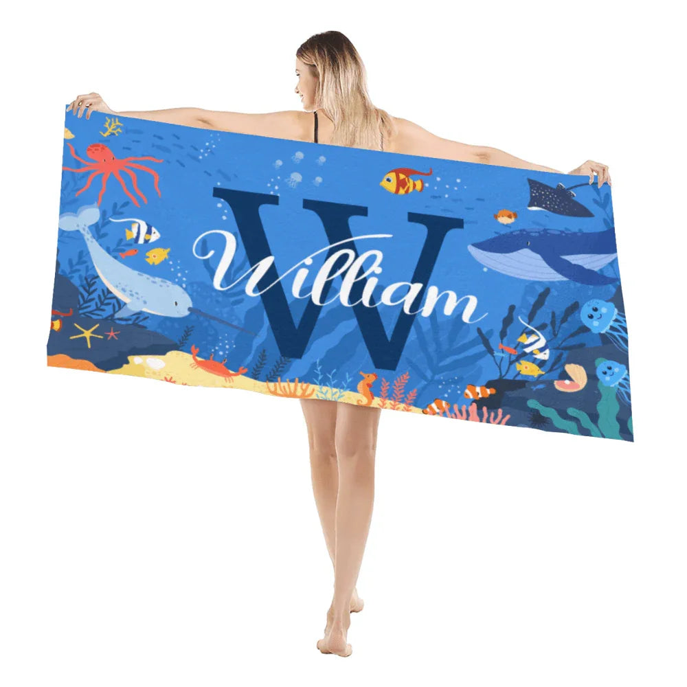Lovely Undersea Summer Vacation - Personalized Beach Towel with Name - Joliny