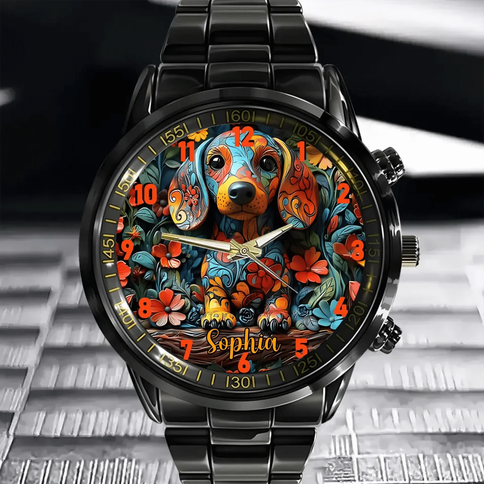 Customized Watch with Puppy Pattern - personalized Name Watch for Dachshund Dog - A Gift for Dog Owners,Dog Lovers - Joliny