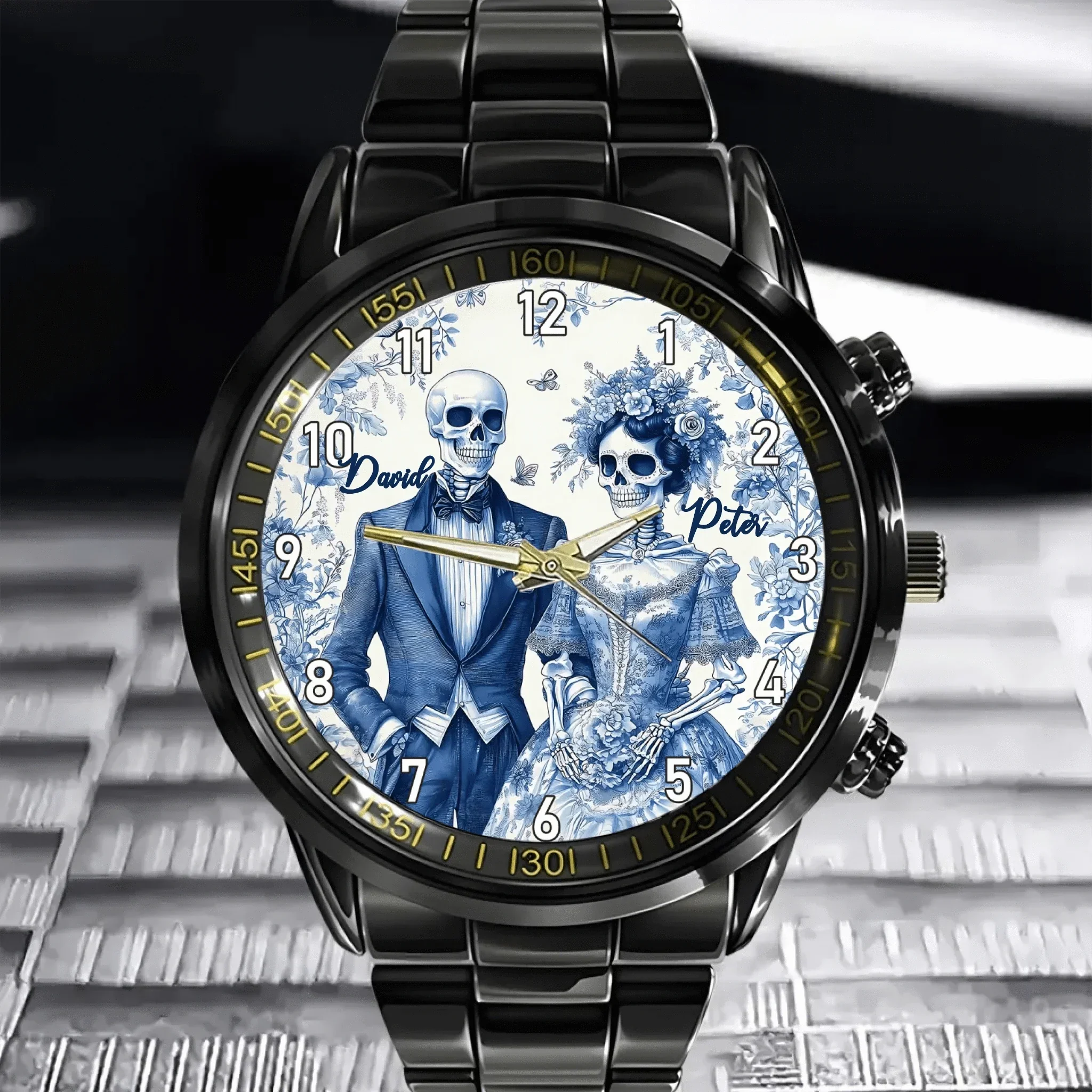 personalize! The blue skull couple watch isn't just an accessory; it's a symbol of love and personality. Add your name to craft a one - of - a - kind timepiece that stands out from the crowd. - Joliny