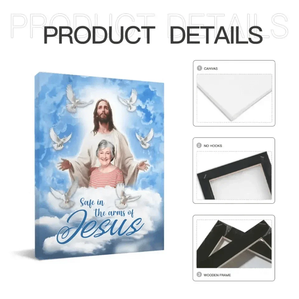 Memorial Gifts Personalized Canvas - Safe In The Arms Of Jesus - Joliny