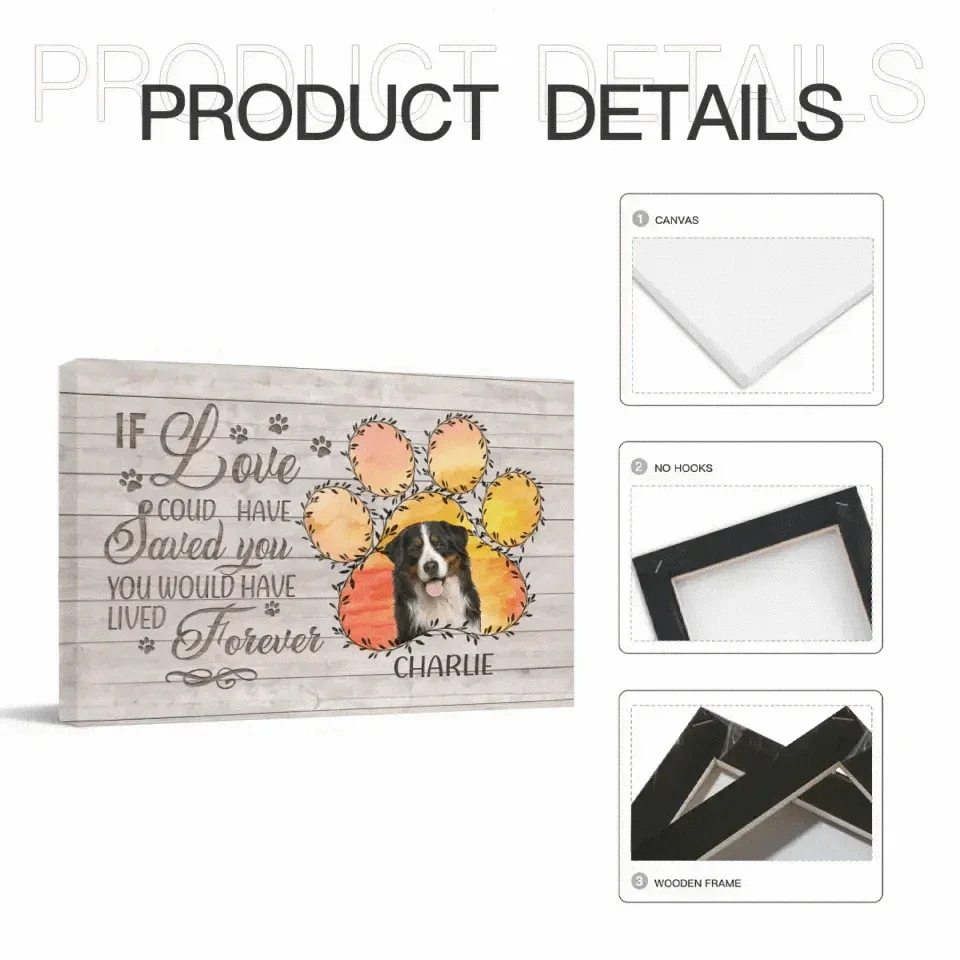 Memorial Personalized Custom Photo Horizontal Canvas - If Love Could Have Saved You You Would Have Lived Forever - Sympathy Gift For Pet Owners - Joliny