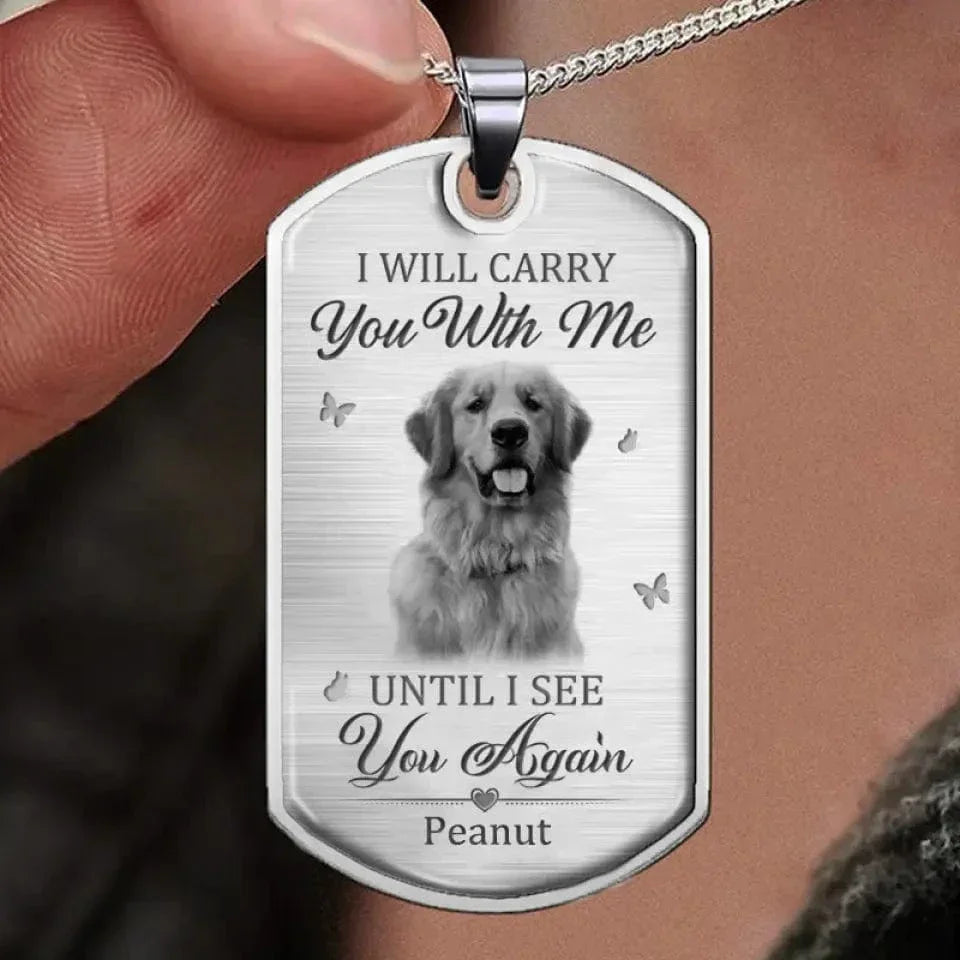 Memorial Personalized Custom Photo Necklace - I Will Carry You With Me Until I See You Again - Joliny