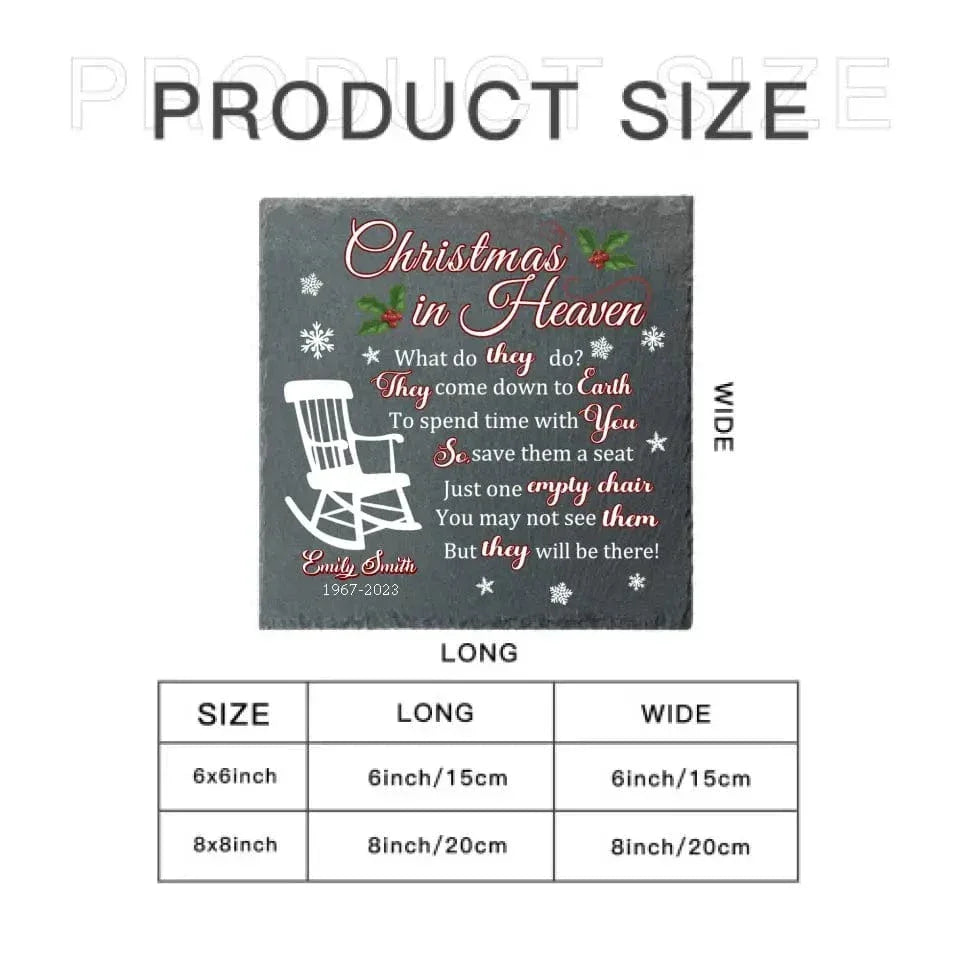 Memorial Personalized Custom Square Shaped Memorial Stone - Christmas In Heaven, Just One Empty Chair - Christmas Sympathy Gift - Joliny