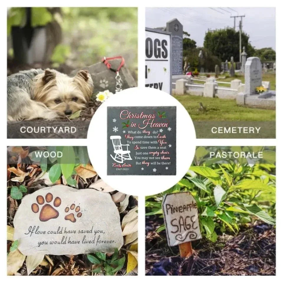 Memorial Personalized Custom Square Shaped Memorial Stone - Christmas In Heaven, Just One Empty Chair - Christmas Sympathy Gift - Joliny