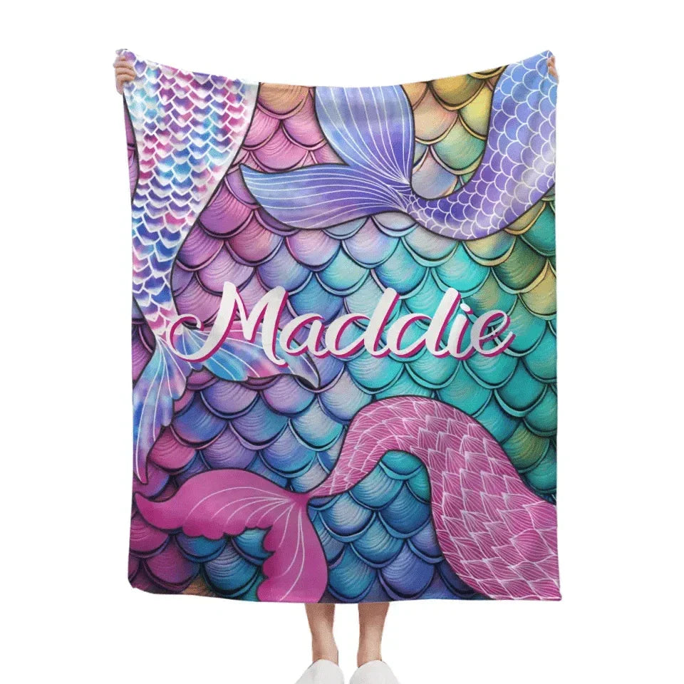 Mermaid Themed Customized Name Blanket Birthday Gift for Toddler - Joliny