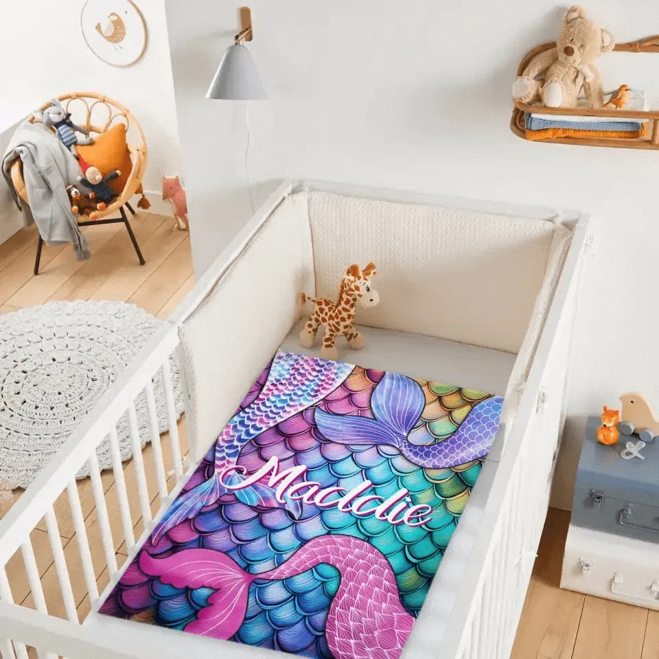 Mermaid Themed Customized Name Blanket Birthday Gift for Toddler - Joliny
