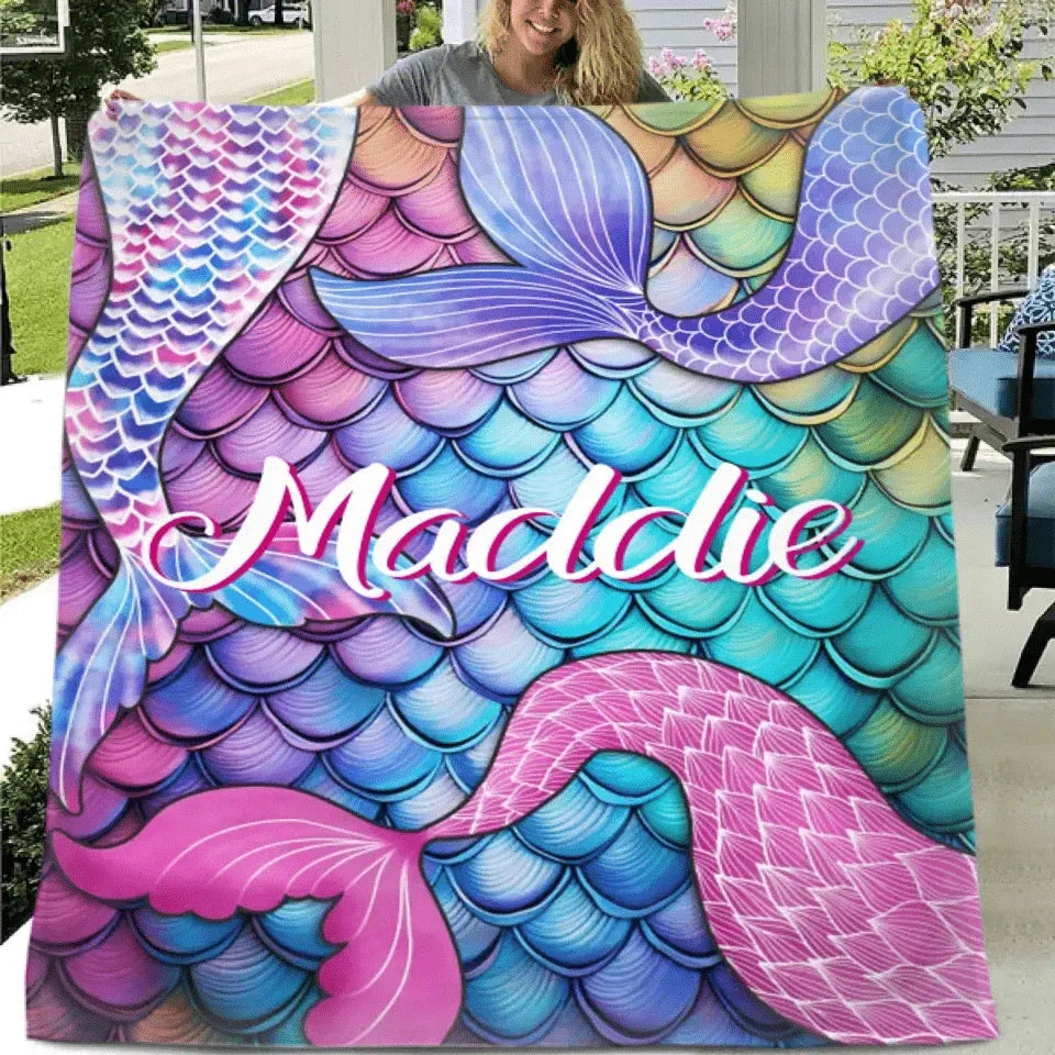 Mermaid Themed Customized Name Blanket Birthday Gift for Toddler - Joliny