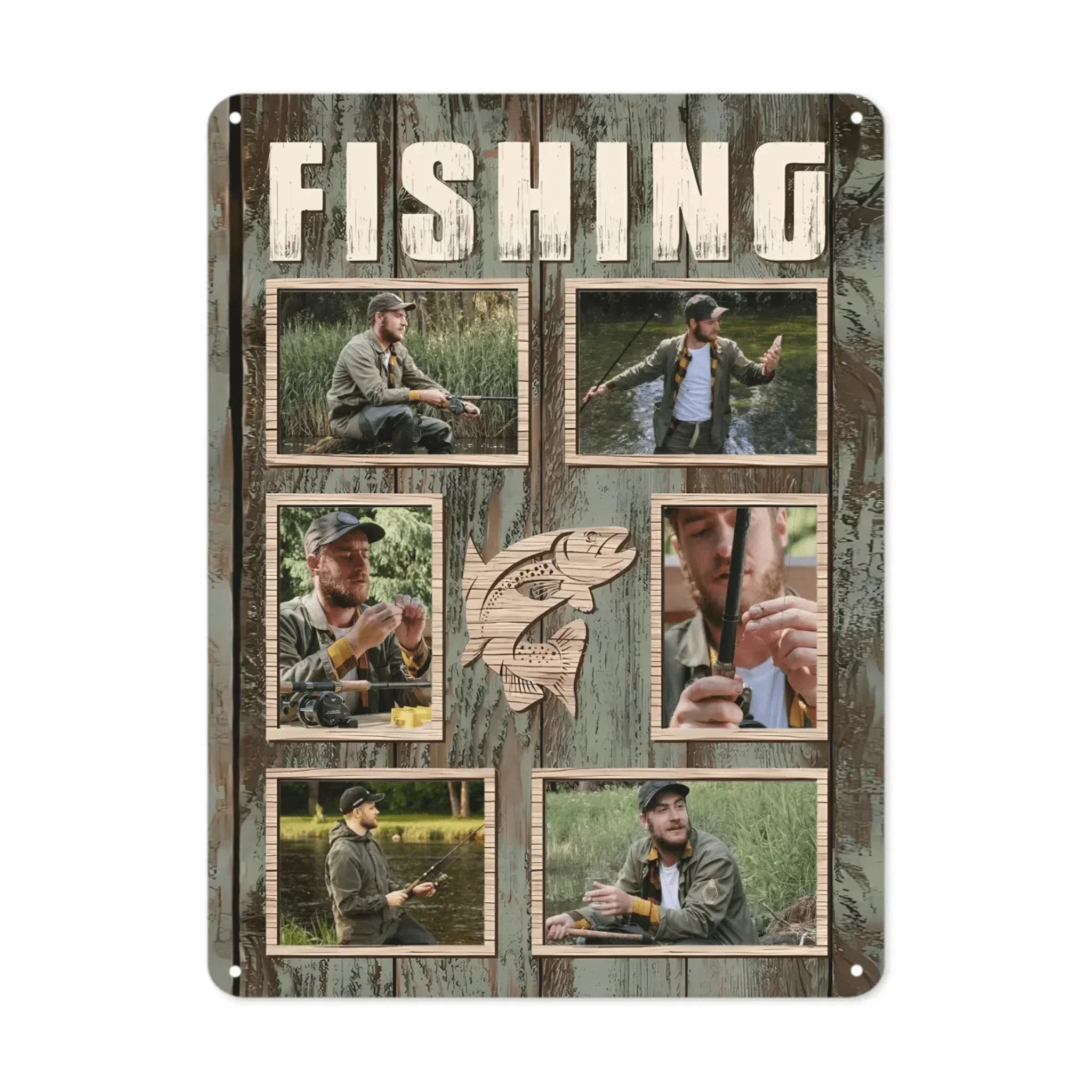 Custom Fishing Themed Wall Art - Personalized Collage of Photos Decorative Painting - A Gift For Dad,Grandpa,Fishing Lovers - Joliny