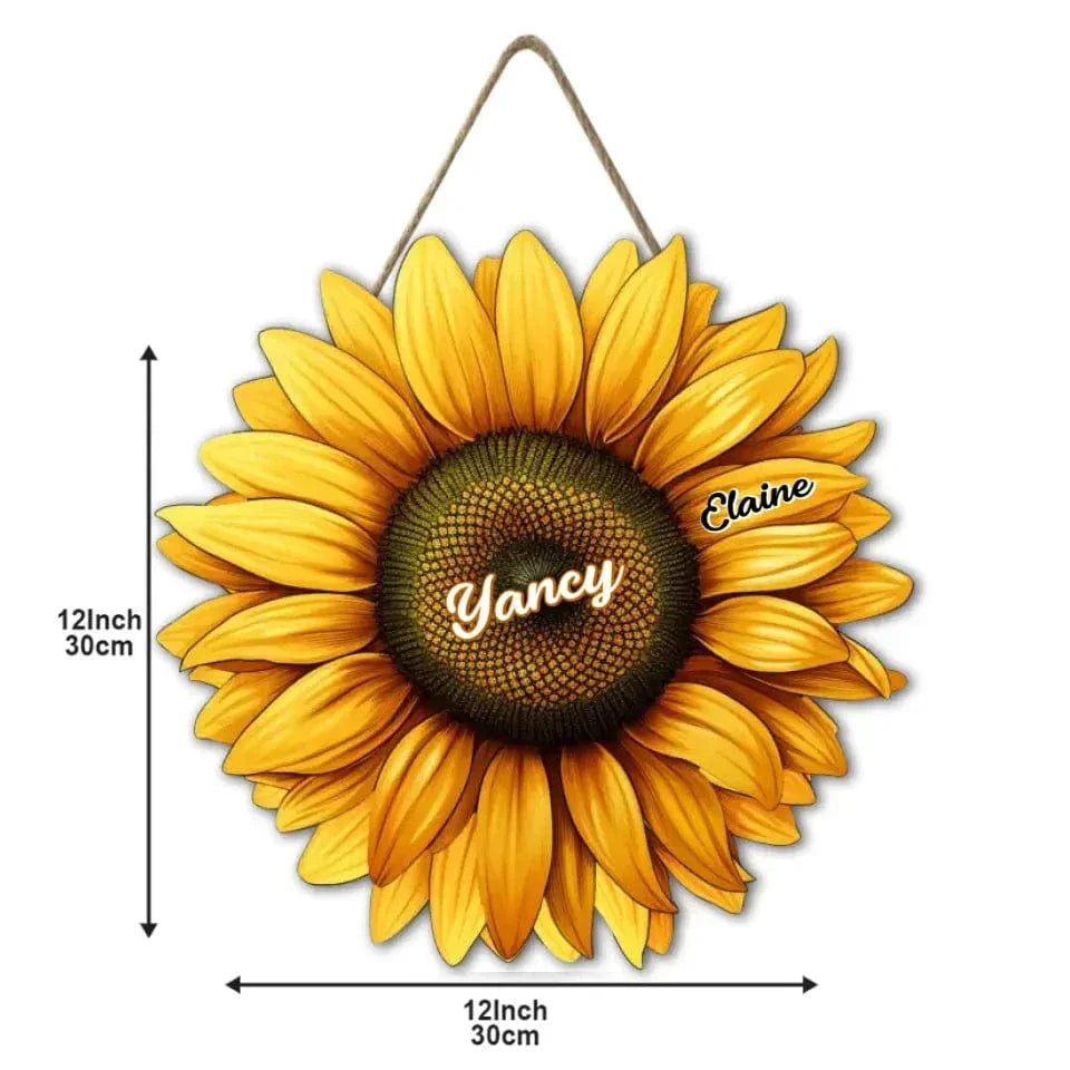 Mom, Auntie Family Sunflower - Birthday, Loving Gift For Mother, Grandma, Grandmother - Personalized Custom Shaped Wood Sign - Joliny