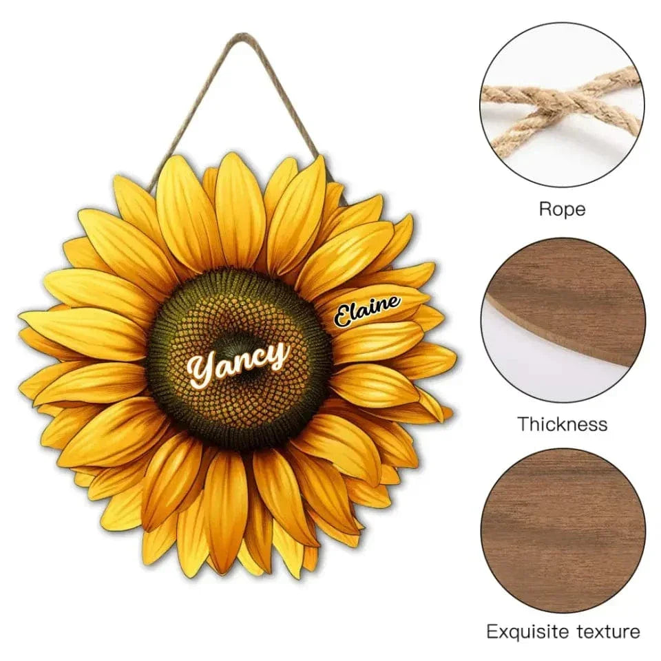 Mom, Auntie Family Sunflower - Birthday, Loving Gift For Mother, Grandma, Grandmother - Personalized Custom Shaped Wood Sign - Joliny