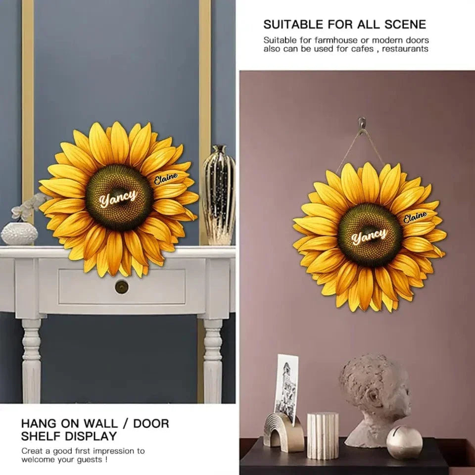 Mom, Auntie Family Sunflower - Birthday, Loving Gift For Mother, Grandma, Grandmother - Personalized Custom Shaped Wood Sign - Joliny