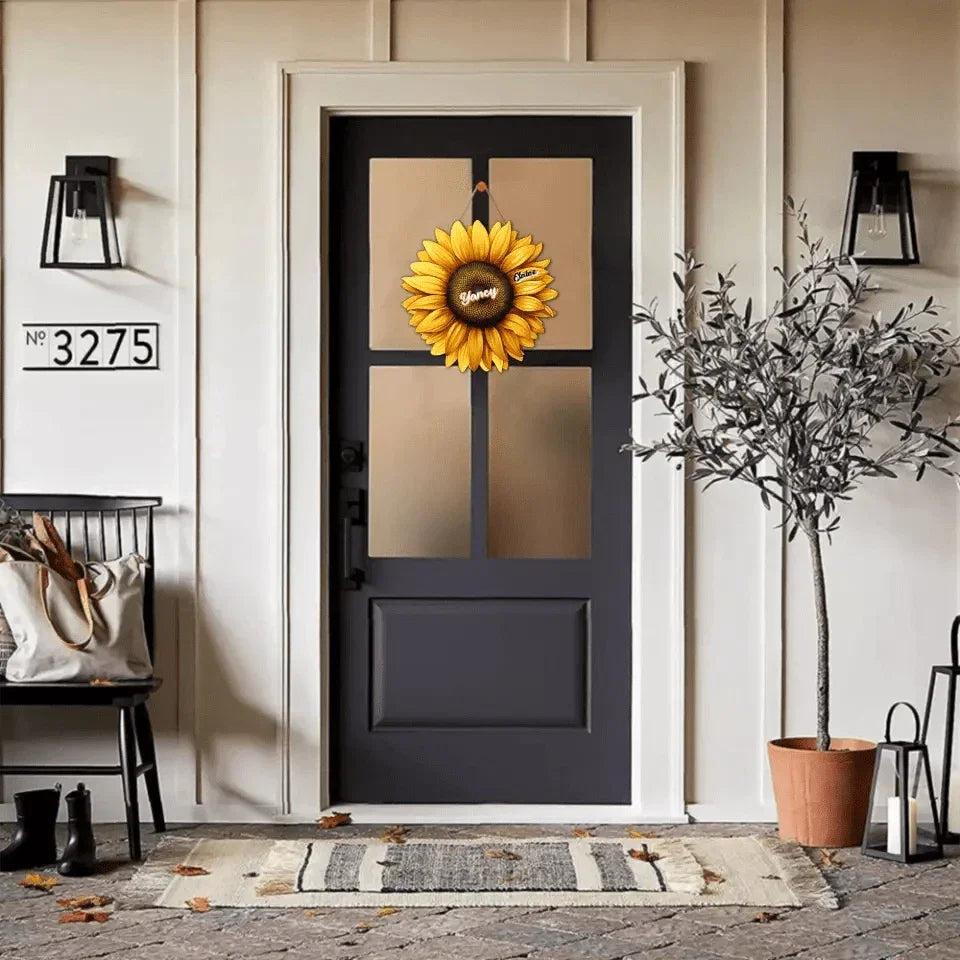 Mom, Auntie Family Sunflower - Birthday, Loving Gift For Mother, Grandma, Grandmother - Personalized Custom Shaped Wood Sign - Joliny