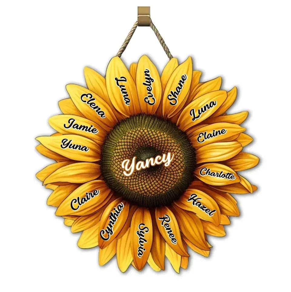 Mom, Auntie Family Sunflower - Birthday, Loving Gift For Mother, Grandma, Grandmother - Personalized Custom Shaped Wood Sign - Joliny