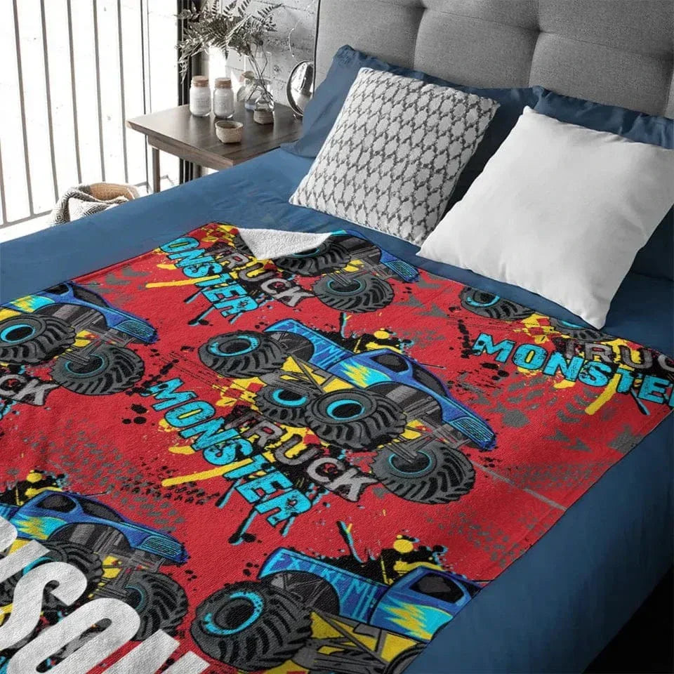 Monster Trucks Cars Motorcycles Collection - Customized Kids Name Blanket - Joliny