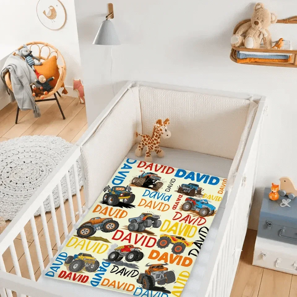 Monster Trucks Cars Motorcycles Collection - Customized Kids Name Blanket - Joliny