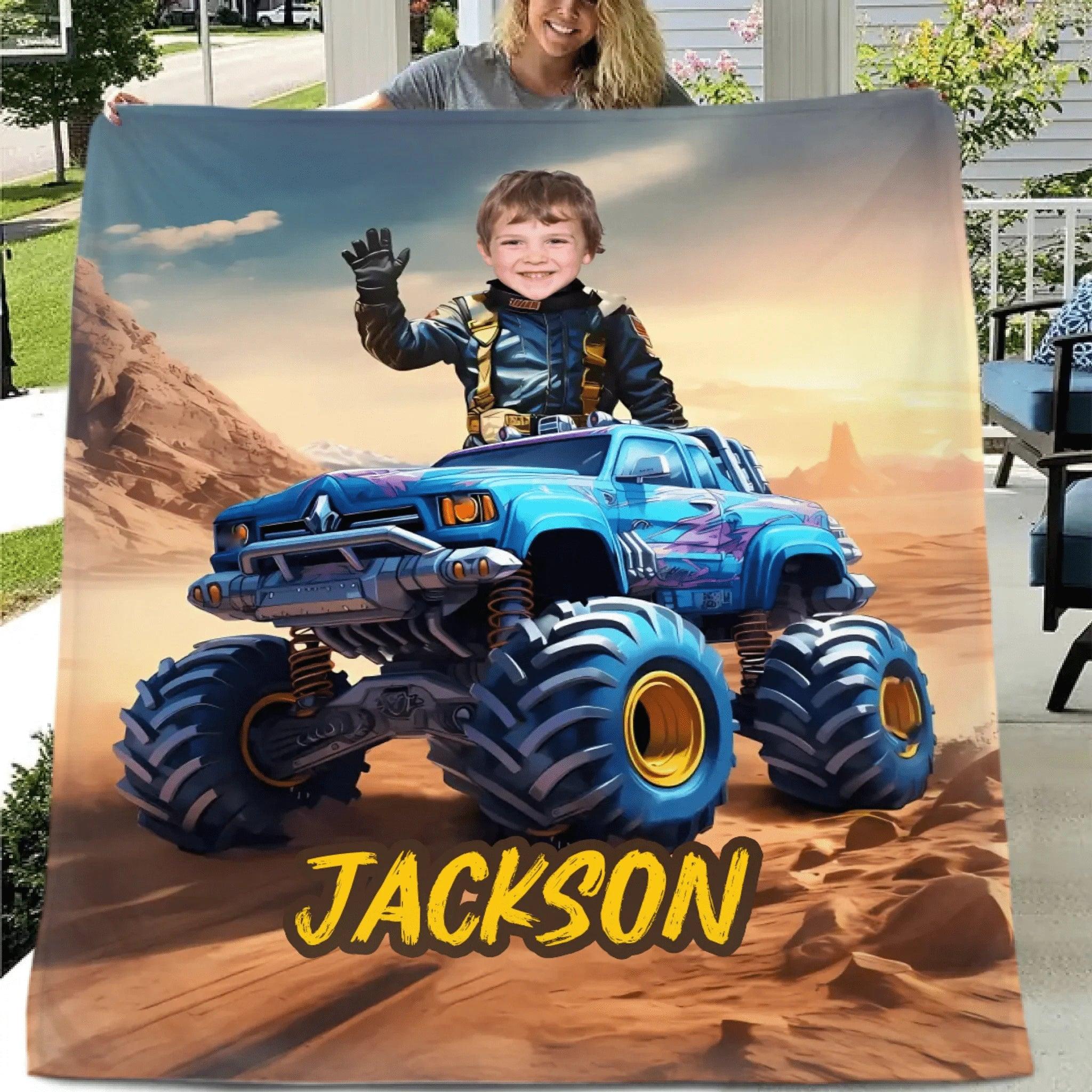 Monster Trucks Cars Motorcycles Collection - Customized Kids Name Blanket - Joliny