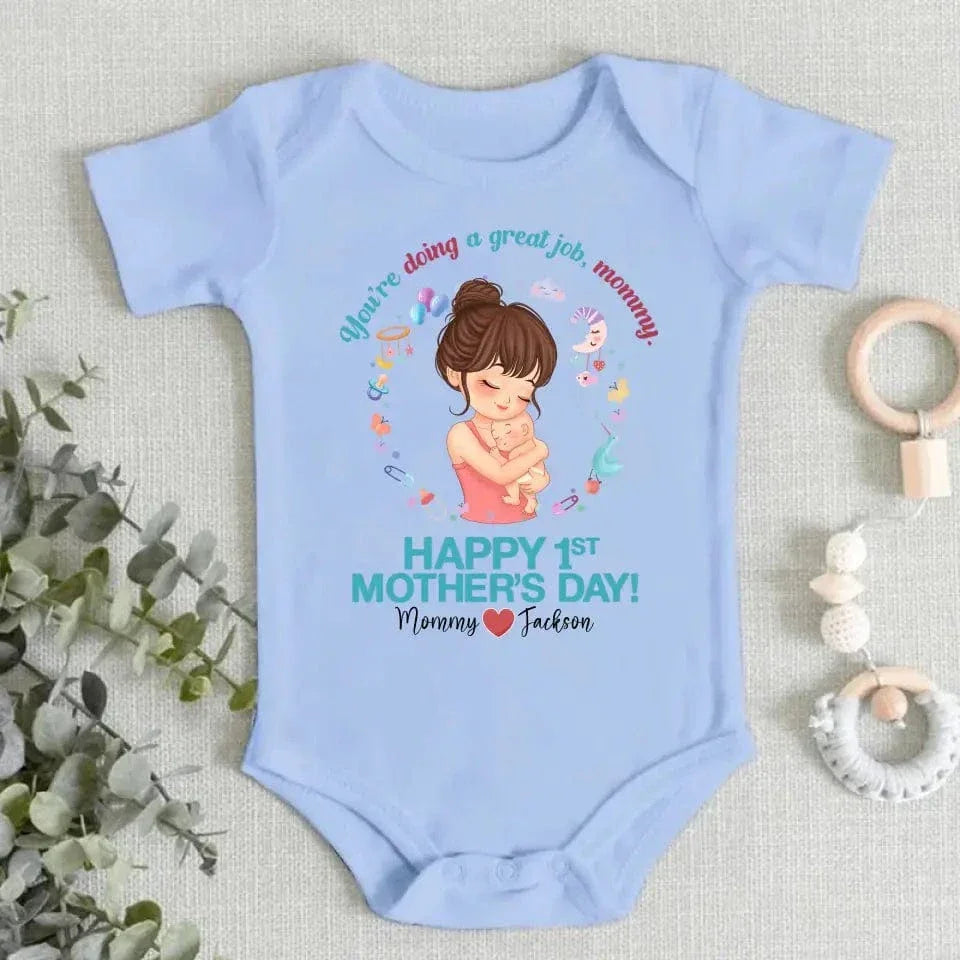 Mother and Baby - You're doing a great job mommy happy 1st mother's day - Personalized Baby Onesie - Joliny