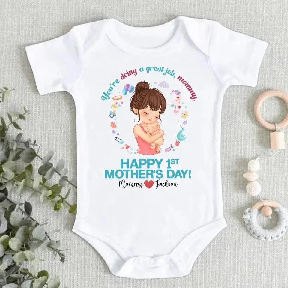 Mother and Baby - You're doing a great job mommy happy 1st mother's day - Personalized Baby Onesie - Joliny