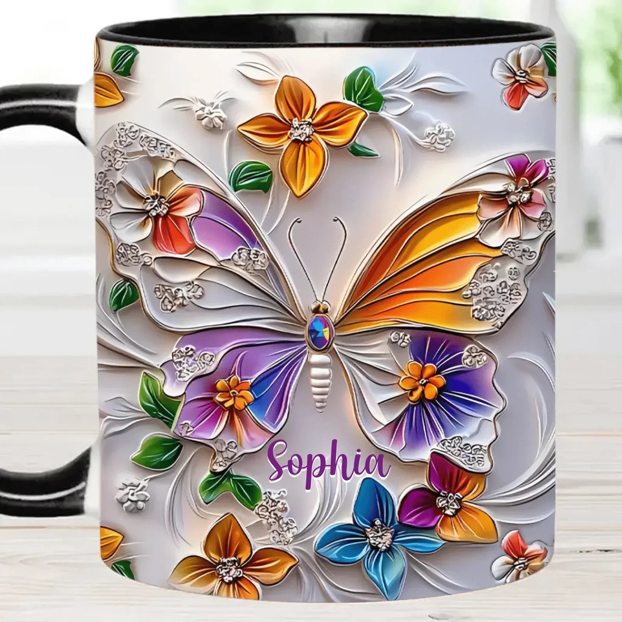 Customised Butterfly Themed Mugs - Personalised Name Gorgeous Butterfly Print Decorative Mugs - A Gift For Family,Friend,Sister,BFF,Butterfly Lovers - Joliny