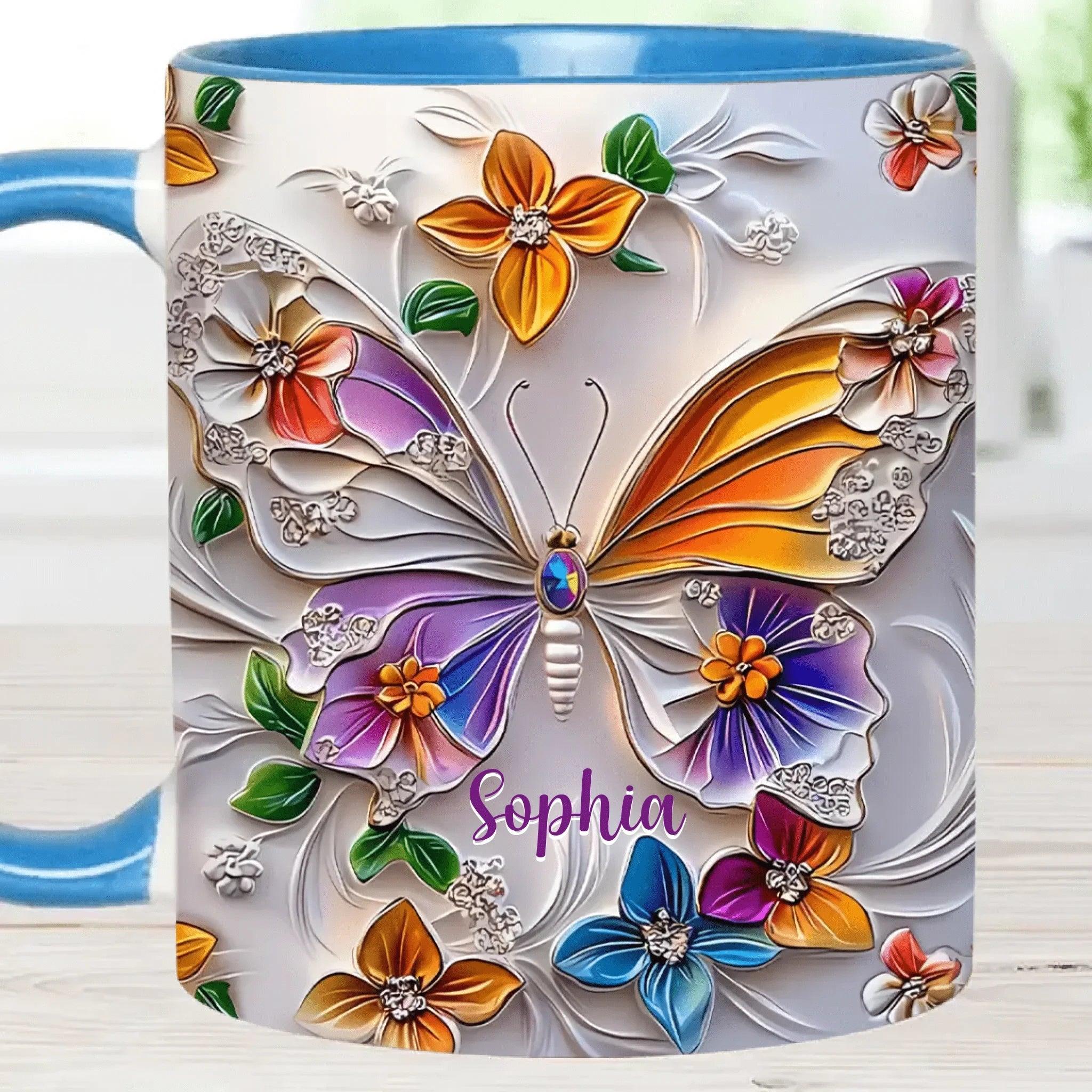 Customised Butterfly Themed Mugs - Personalised Name Gorgeous Butterfly Print Decorative Mugs - A Gift For Family,Friend,Sister,BFF,Butterfly Lovers - Joliny
