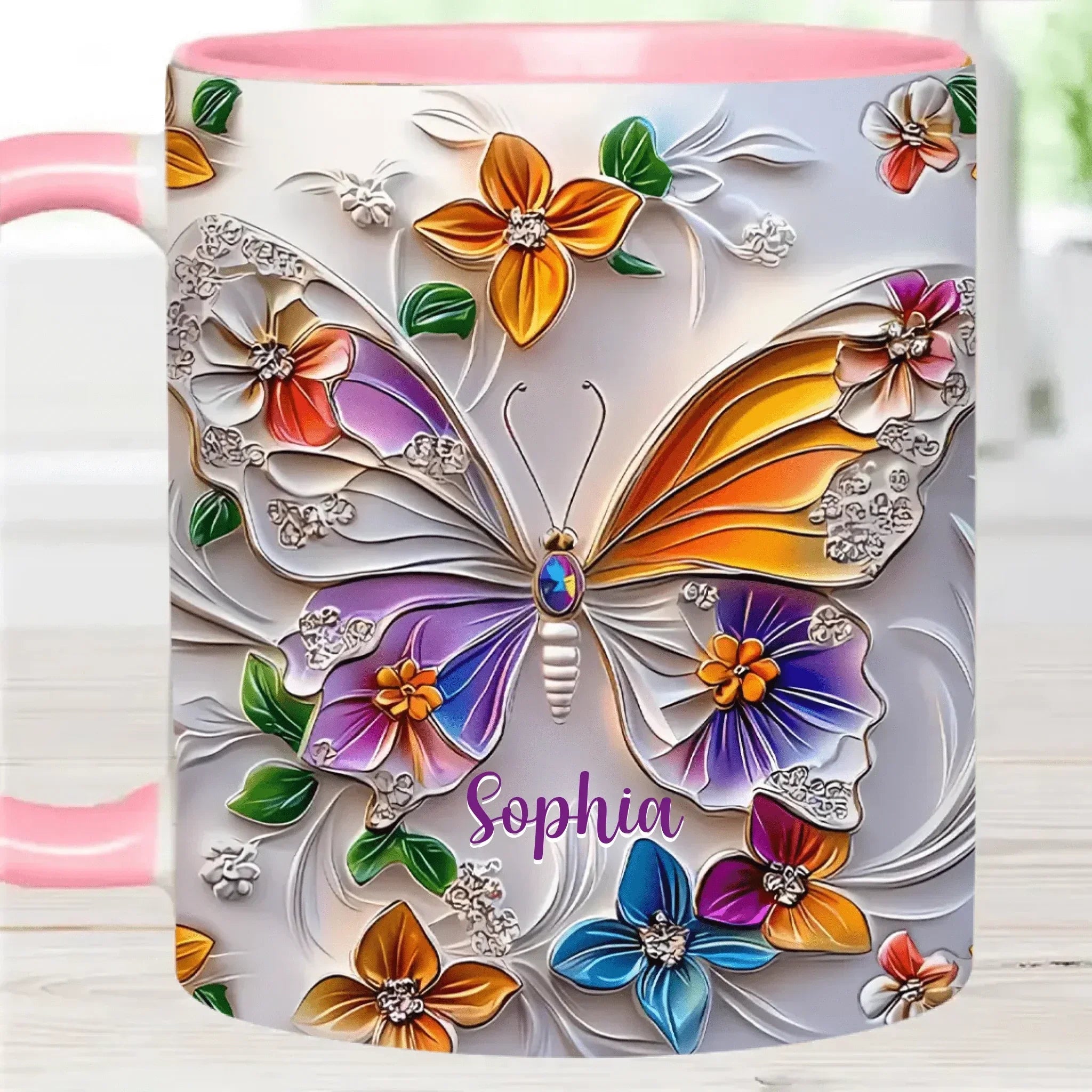 Customised Butterfly Themed Mugs - Personalised Name Gorgeous Butterfly Print Decorative Mugs - A Gift For Family,Friend,Sister,BFF,Butterfly Lovers - Joliny