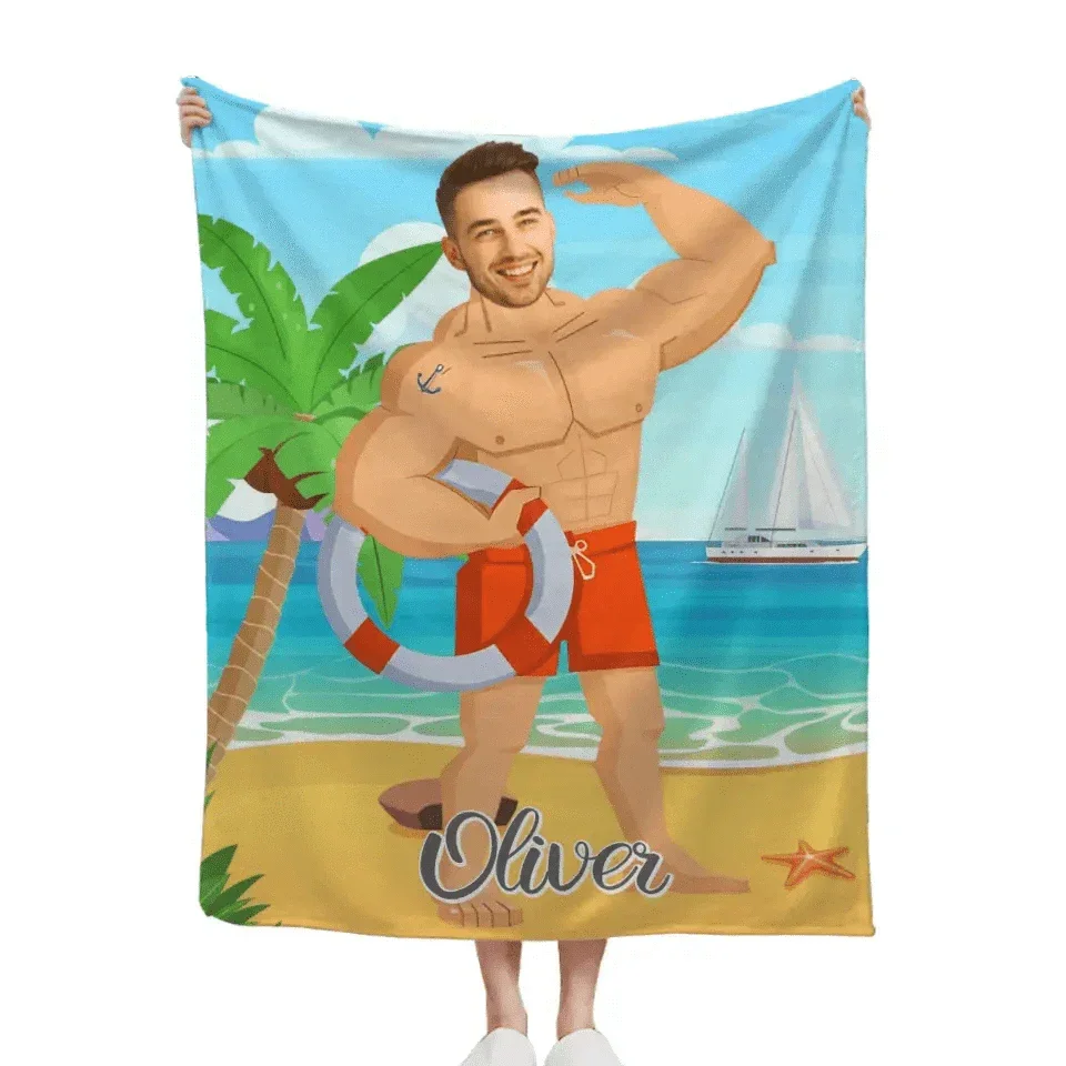 Muscle Body Face Custom Blanket, Mr. Bodybuilder Personalized Blanket - Joliny
