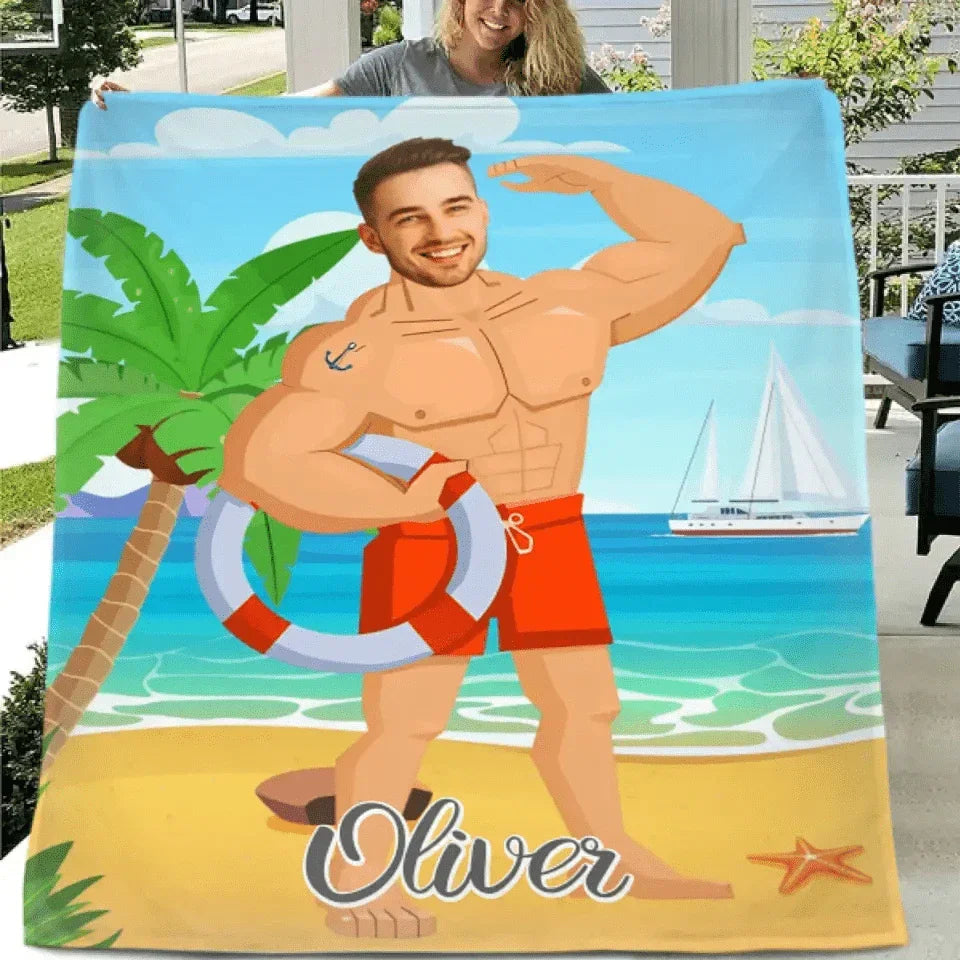 Muscle Body Face Custom Blanket, Mr. Bodybuilder Personalized Blanket - Joliny